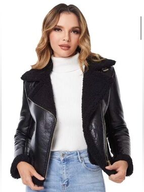 DIASHINY Women's Faux Fur Lined Faux Leather Jacket Small